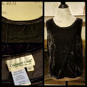 COLDWATER CREEK Charcoal Velvet Blouse Top Petite PL P Large